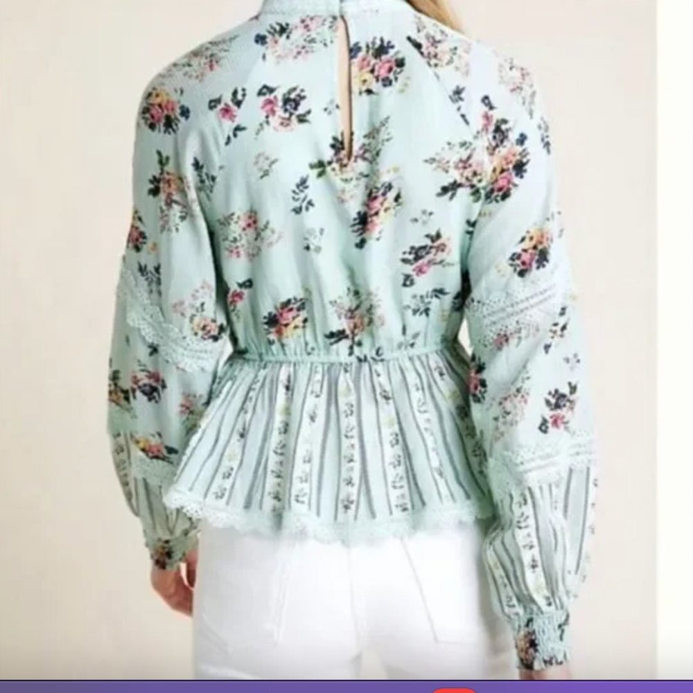 Anthropologie Hemant & Nandita Amour Floral Print  Blouse - Picture 3 of 10